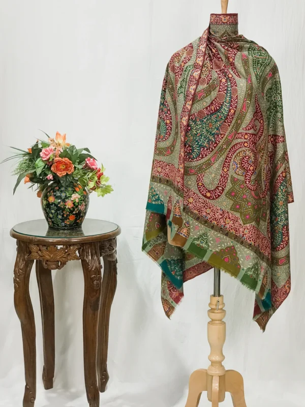 Pure Pashmina Shawl With Multi Colour Artistic Kalamkari Hand Embroidery Hand Paint