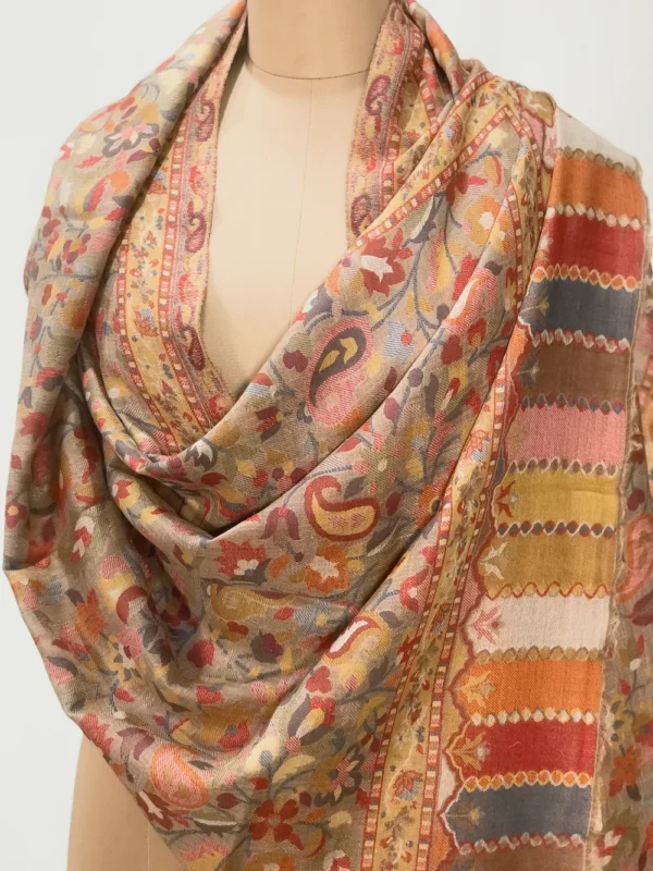 Natural Pashmina Stole With Multi-Colour Kani Weaves front