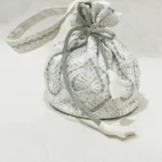 Georgette Zari and Aari Jaal Embroidered White Potli Bag front