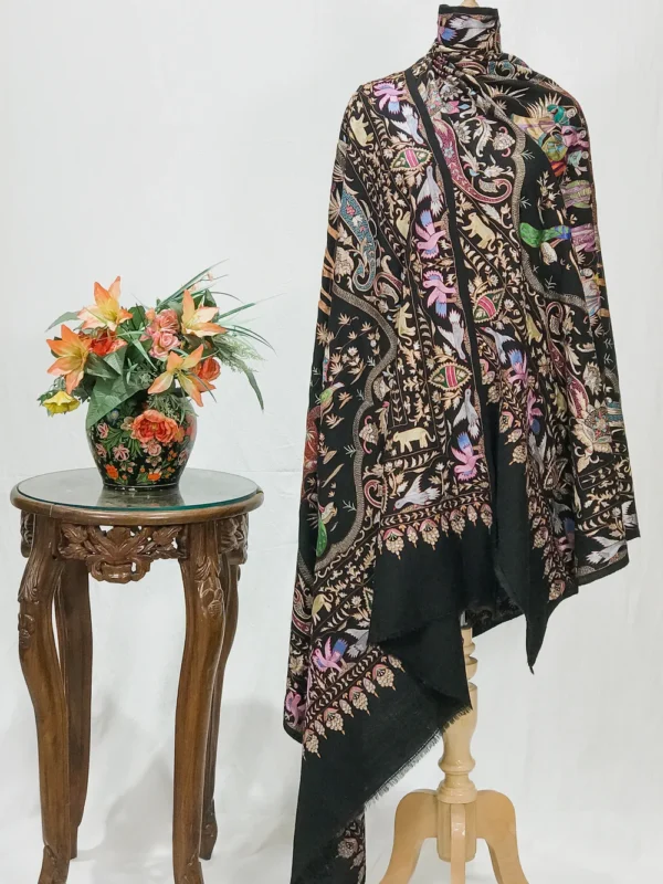 Black Pure Pashmina Shawl With Tilla Jaal Hand Embroidery