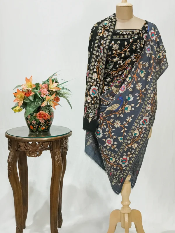 Black and Grey Pure Pashmina Ombrey Shawl With Tilla Jaal Hand Embroidery