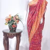 Yellow and Pink Modal Silk Kani Saree with Geometrical Design