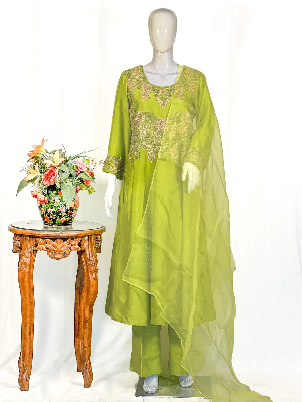 Buy Lime Green Sequins Embroidered Crepe Georgette Designer Salwar Online |  Samyakk