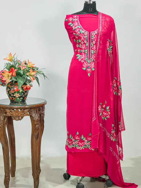 Magenta Pink Salwar Suit with Kashmiri Aari Embroidery