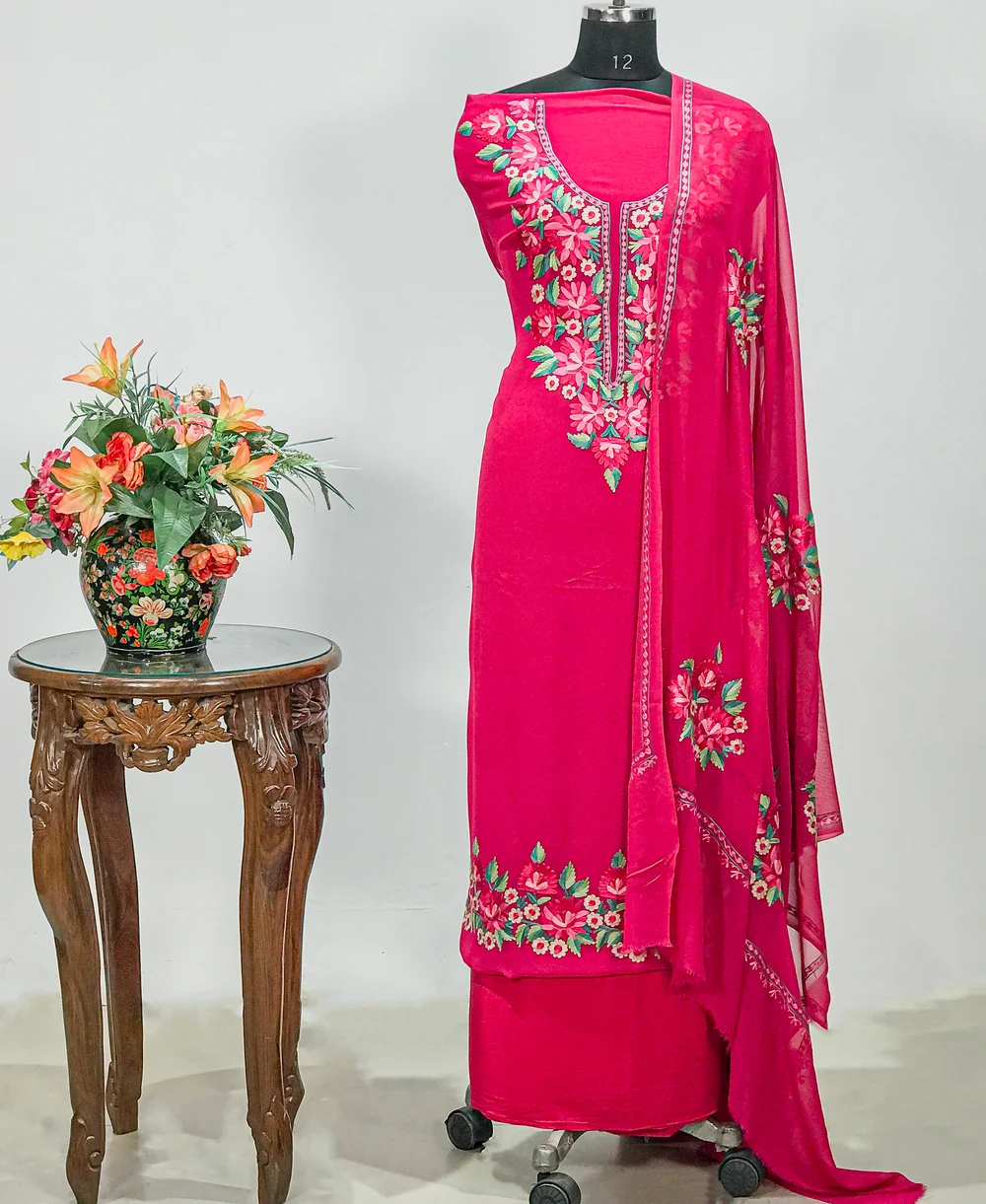 Magenta Pink Salwar Suit with Kashmiri Aari Embroidery