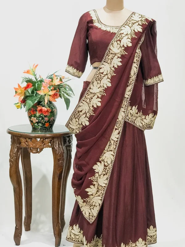Maroon Crepe Silk Lehenga with Tilla Embroidery