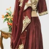 Maroon Crepe Silk Lehenga with Tilla Embroidery front