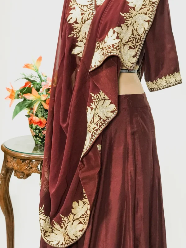 Maroon Crepe Silk Lehenga with Tilla Embroidery front