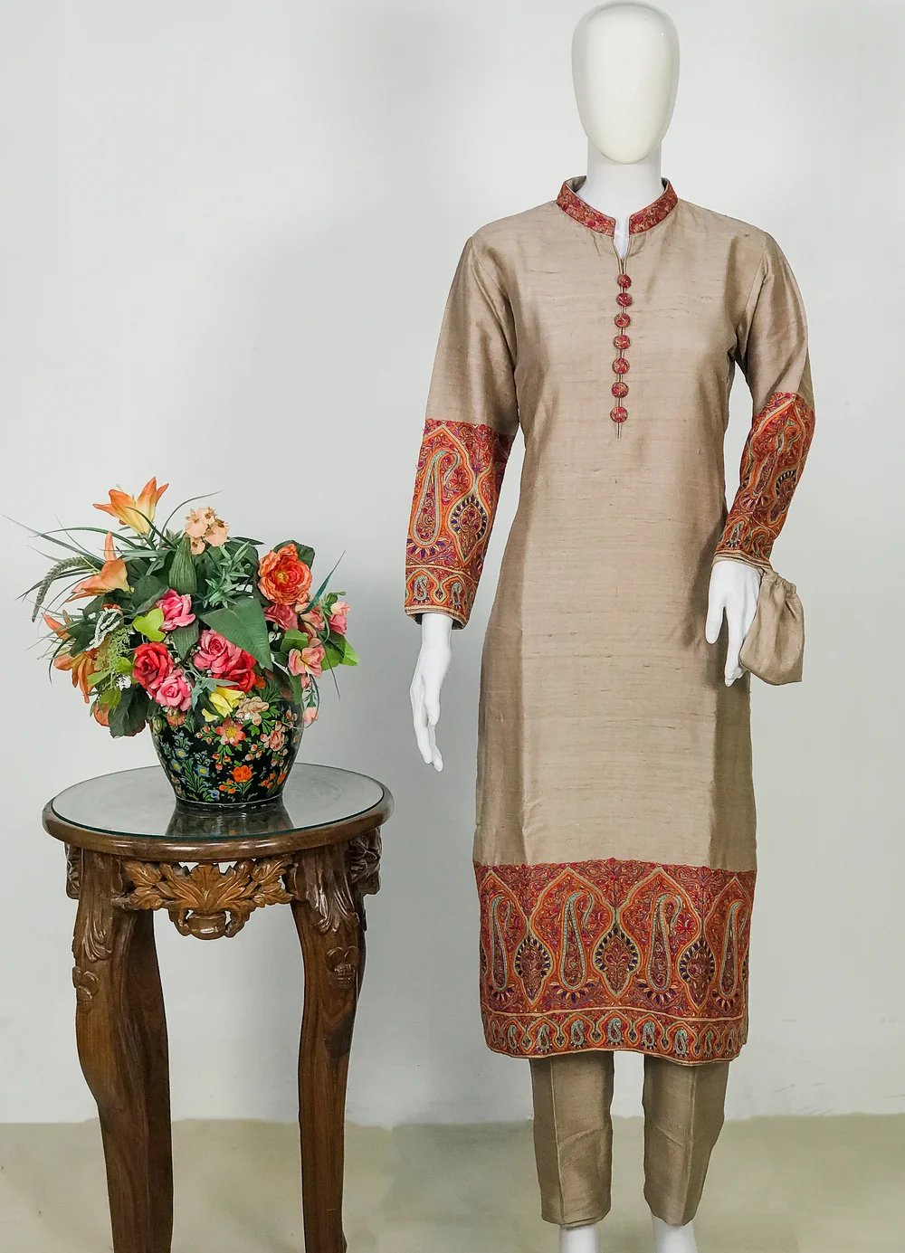 Beige Salwar Suit with Sozni Hand Embroidery Angad Creations