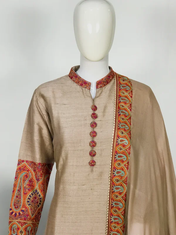 Beige Salwar Suit with Sozni Hand Embroidery front
