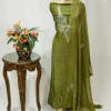 Green Monga Cotton Salwar Suit with Tilla Aari Embroidery
