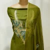 Green Monga Cotton Salwar Suit with Tilla Aari Embroidery front
