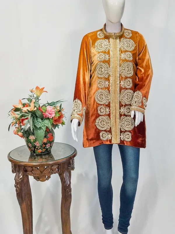 Orange Short Jacket With Dabka Hand Embroidery