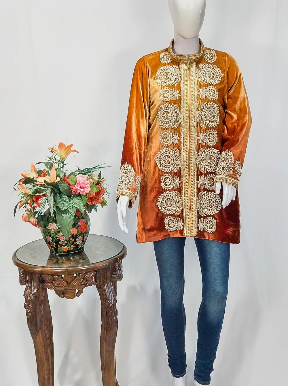 Orange Short Jacket With Dabka Hand Embroidery