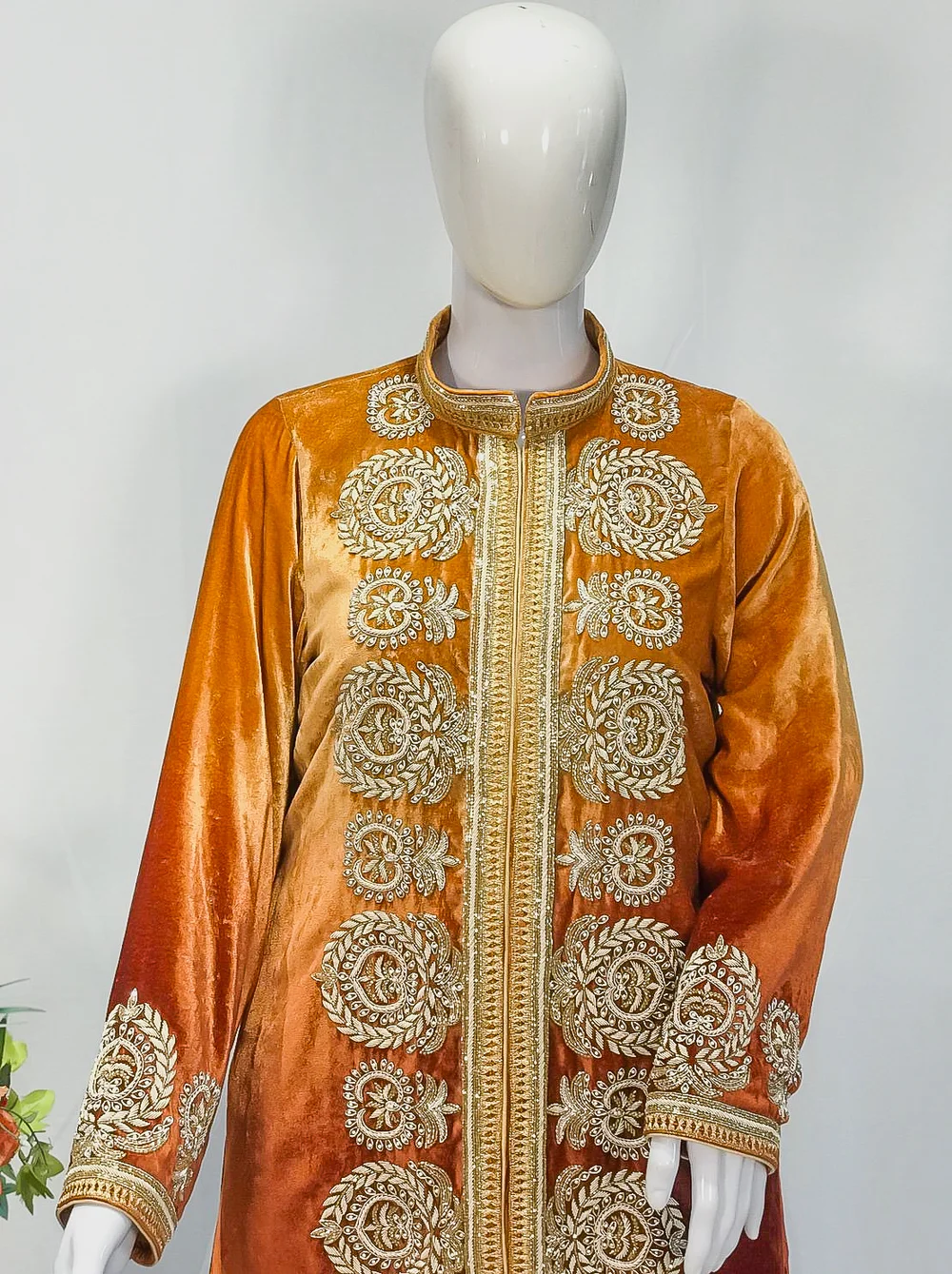 Orange Short Jacket With Dabka Hand Embroidery front