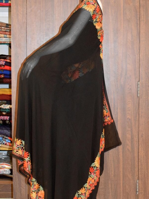 Black Viscose Georgette Aari Embroidered Kashmiri Saree front