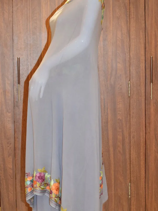 Grey Viscose Georgette Aari Embroidered Kashmiri Saree front