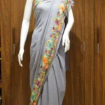 Grey Viscose Georgette Aari Embroidered Kashmiri Saree