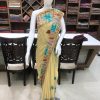 Beige Semi-Georgette Aari Embroidered Kashmiri Saree