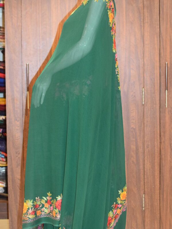 Green Viscose Georgette Aari Embroidered Kashmiri SareeGreen Viscose Georgette Aari Embroidered Kashmiri Saree front