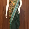 Bottle Green Viscose Georgette Aari Embroidered Kashmiri Saree