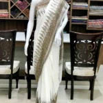 White Viscose Georgette Aari Embroidered Kashmiri Saree