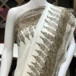 White Viscose Georgette Aari Embroidered Kashmiri Saree front