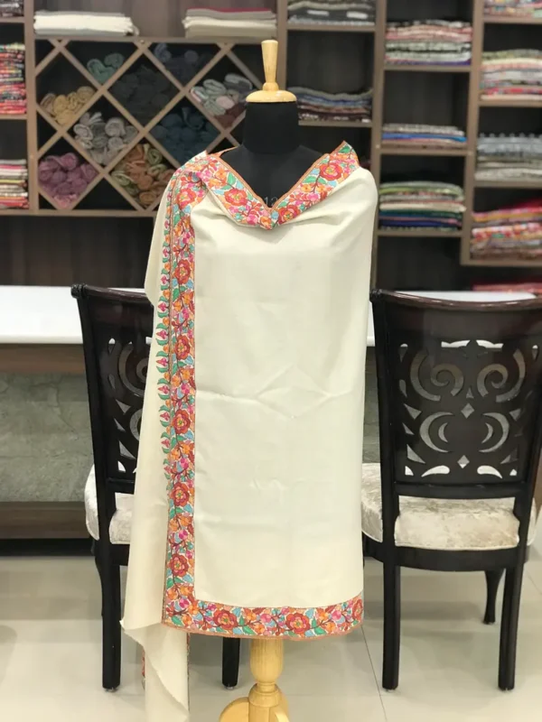 Cream Pure Pashmina Shawl With Papier Mache Border Design