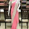 Pink Viscose Georgette Aari Embroidered Kashmiri Saree