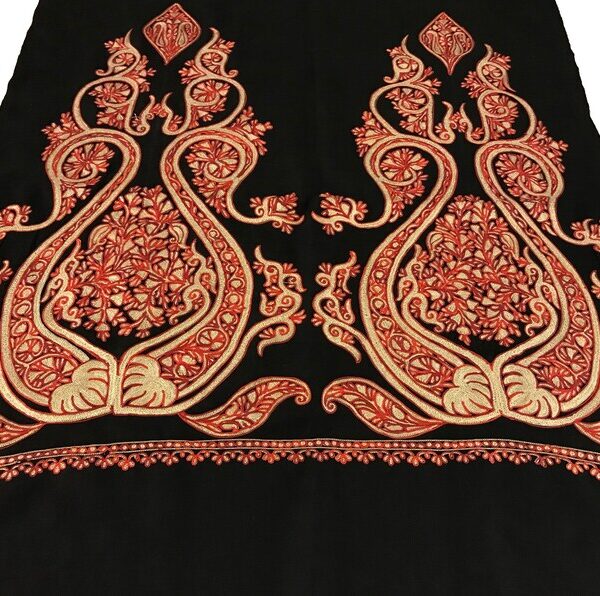Black Pure Wool Stole with Zari and Thread Fusion Embroidery