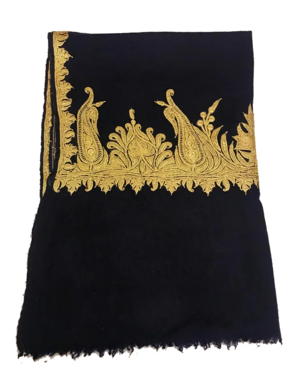 Navy Blue Pure Pashmina Stole with Gold Tilla Hand Work front