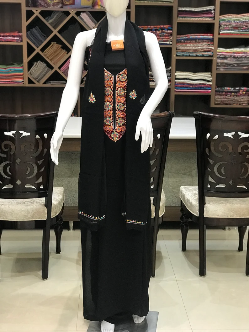 Black Thread Hand Embroidered Kashmiri Salwar Suit
