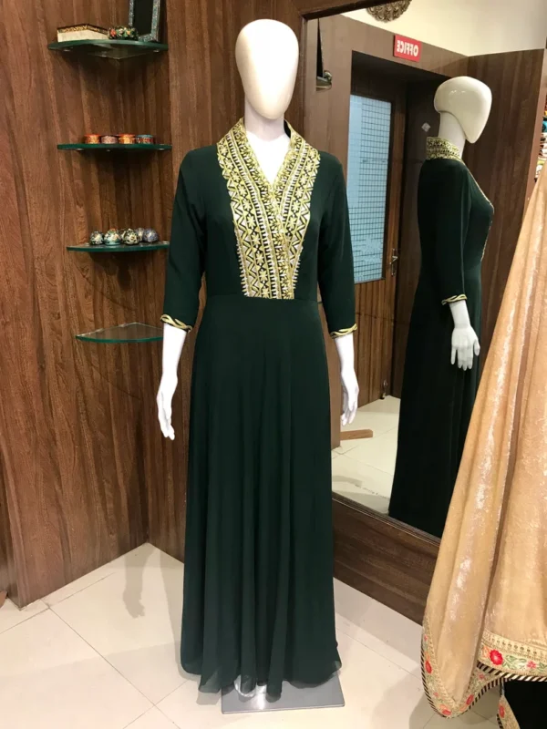 Bottle Green Dress With Dabka and Tilla Hand Embroidery