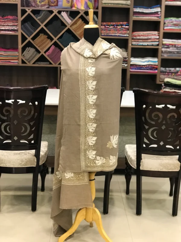 Beige Pure Pashmina Shawl With Tilla Embroidery