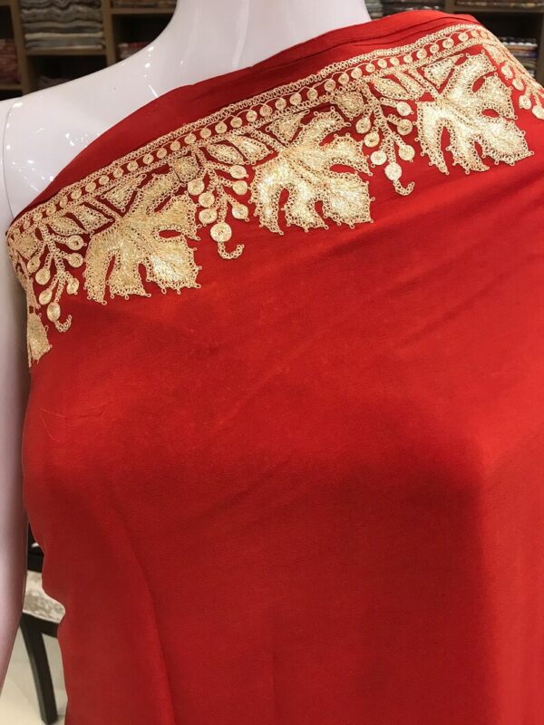 Red Pure Crepe Zari Embroidered Kashmiri Saree front