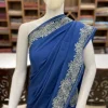 Blue Indian Crepe Aari and Tilla Fusion Embroidered Kashmiri Saree front