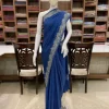 Blue Indian Crepe Aari and Tilla Fusion Embroidered Kashmiri Saree