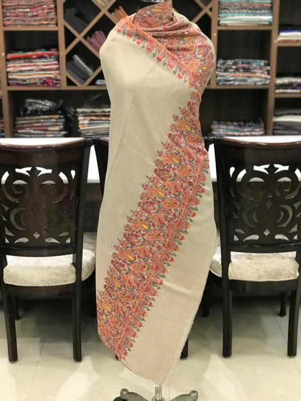 Natural Pure Pashmina Shawl With Papier Mache Embroidery