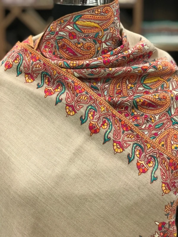 Natural Pure Pashmina Shawl With Papier Mache Embroidery front