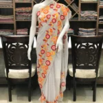 Viscose Georgette with Multi-Colour Aari Embroidered Kashmiri Saree:(Grey)