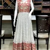 Red and White Flared Dress with Floral Tilla Embroidery
