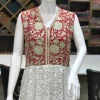 Red and White Flared Dress with Floral Tilla Embroidery front