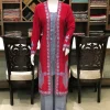 Grey and Red Silk Thread Aari Embroidered Kashmiri Dress