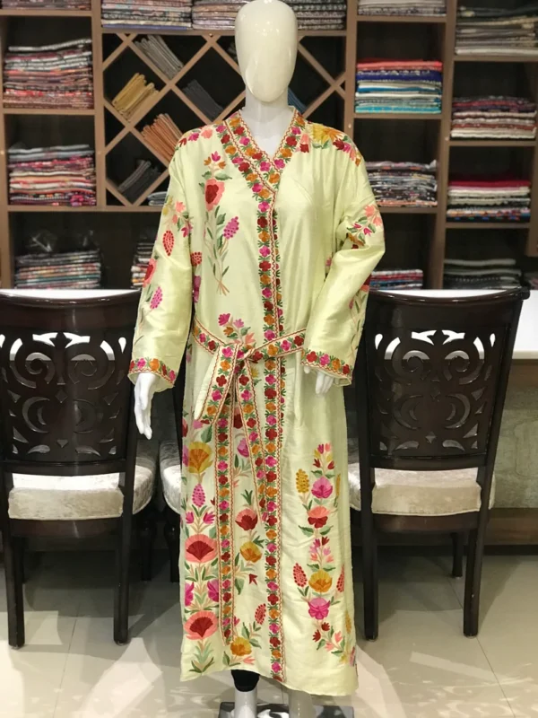 Cream Long Kashmiri Aari Embroidered Robe