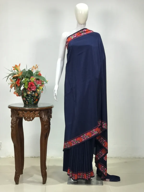 Pure Crepe Papier Mache Embroidered Kashmiri Saree