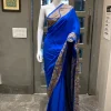 Royal Blue Pure Crepe Aari Embroidered Kashmiri Saree