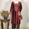 Maroon and Brown Gloss Velvet Tunic Dress with Gold Tilla Work