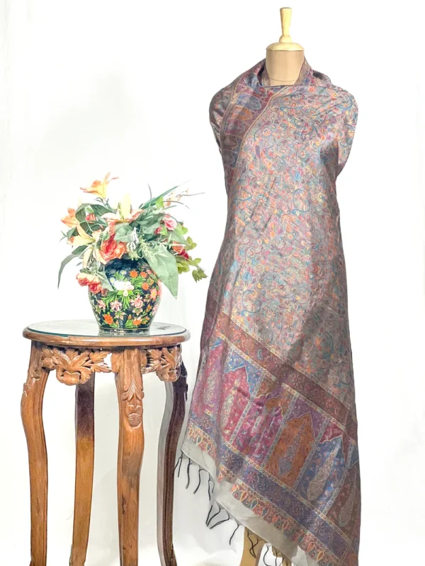 Ash Grey Modal Silk Kani Weave Dupatta