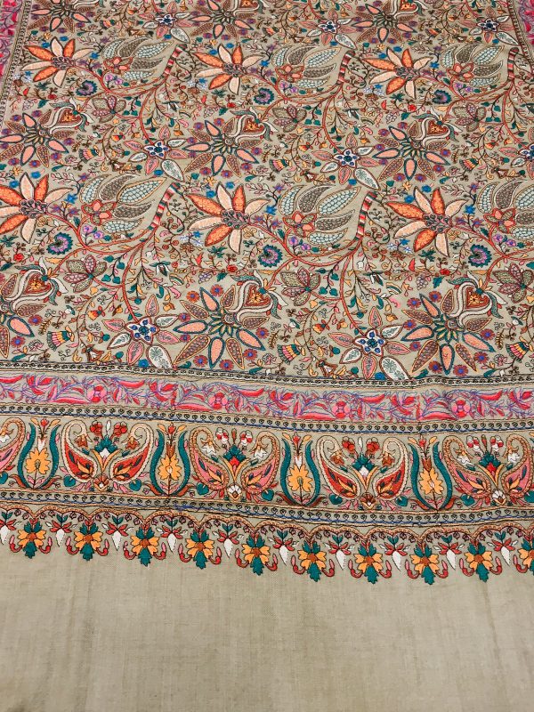 Natural Pure Wool Shawl with Sozni Machine Jama Embroidery