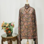 Black Natural Pure Wool Shawl with Silk Thread Aari Embroidery